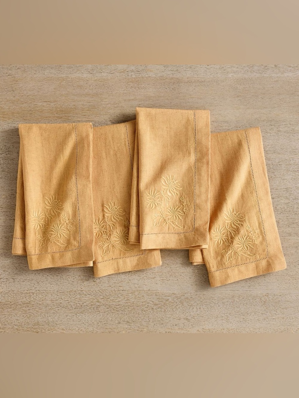8 Pottery Barn Napkins Monochrome Embroidered Floral Cotton Linen 2 Set of 4 NWT